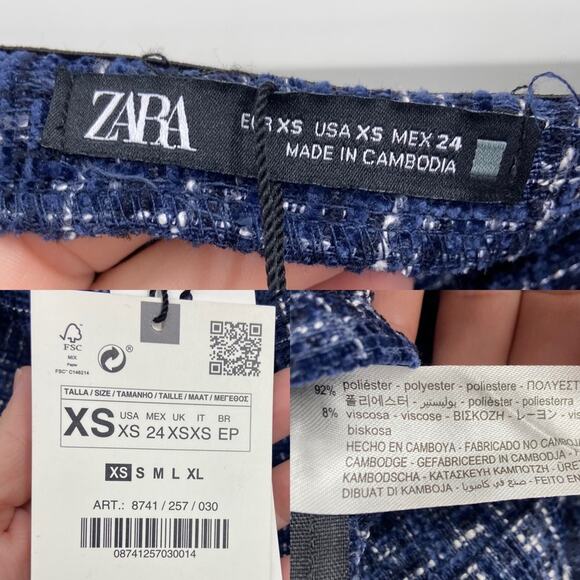 New Zara Blue Check Tweed Off the Shoulder Corset Style Peplum Top Size XS - Picture 12 of 13